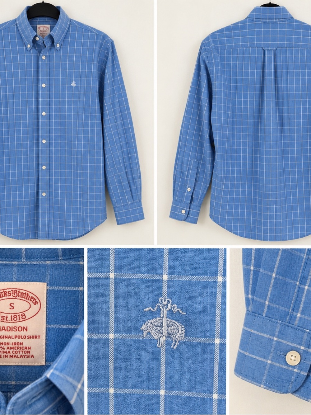 Brooks Brothers Blue Windowpane Plaid Button-Down Shirt
